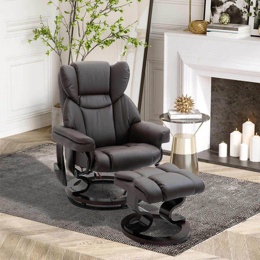 HOMCOM Relaxsessel mit Fußhocker und Liegefunktion in Braun aus Kunstleder, B/T/H: 79 x 82 x 101 cm - Bild 2