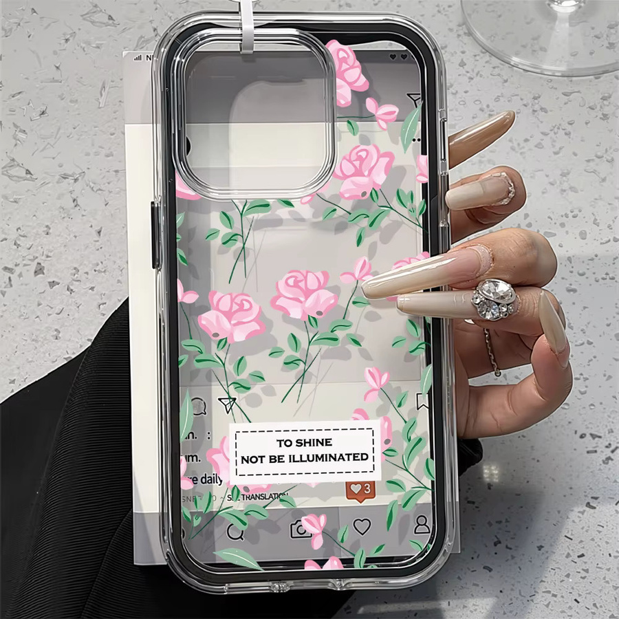 Stoßfeste transparente Handyhülle mit Blumen-Design für Apple iPhone 11 bis 16 Pro Max in Pink - Bild 3