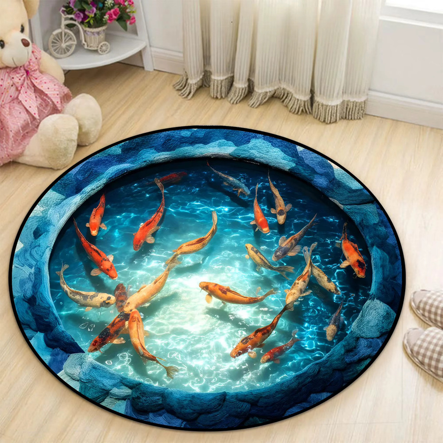 Runder Teppich mit Fisch 3D-Illusionseffekt und rutschfester Bodenmatte in Multicolour für Wohnzimmer, Schlafzimmer oder Badezimmer - Bild 2