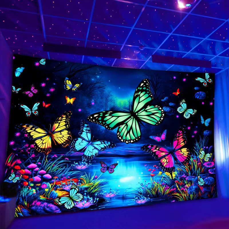 VIKAMA Wandteppich mit Schmetterling und Sternenhimmel im Pilzfeld, Mehrfarbig, B/H: 100 x 140 cm - Bild 2