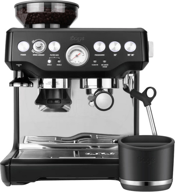 Sage Barista Express Siebträgermaschine in Trüffelschwarz mit Ausklopfschale und Dampflanze aus Edelstahl - Bild 1