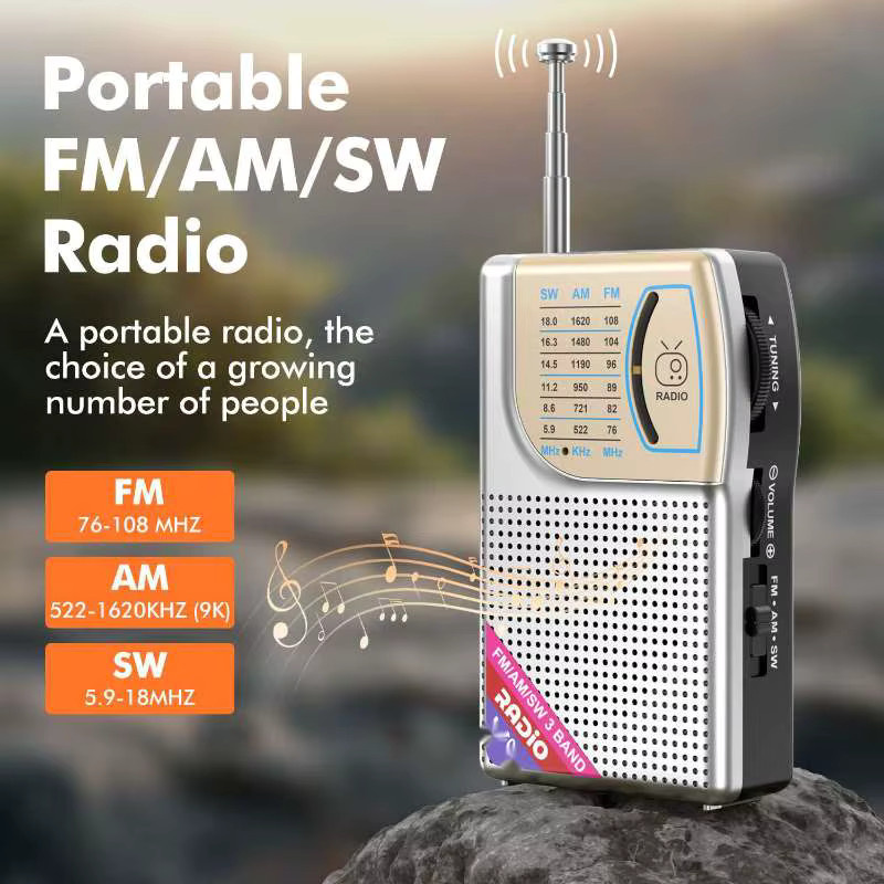 Bytelike Tragbares Mini-Radio FM/AM/SW Mehrband in Schwarz mit USB-C Anschluss und Lautsprecher - Bild 5