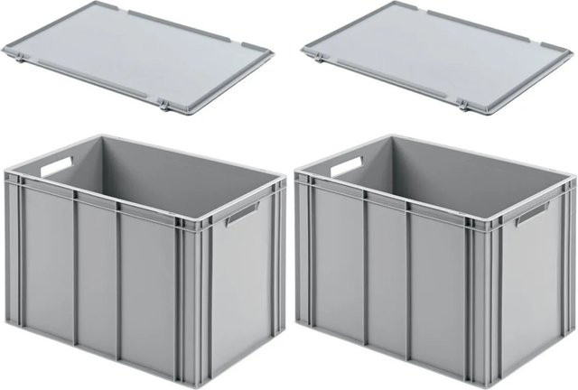 PROREGAL SuperSparSet 2x Eurobehälter mit Scharnierdeckel und offenem Griff, Grau, H x B x T: 42 x 40 x 60 cm, 70 Liter Transportbox - Bild 1