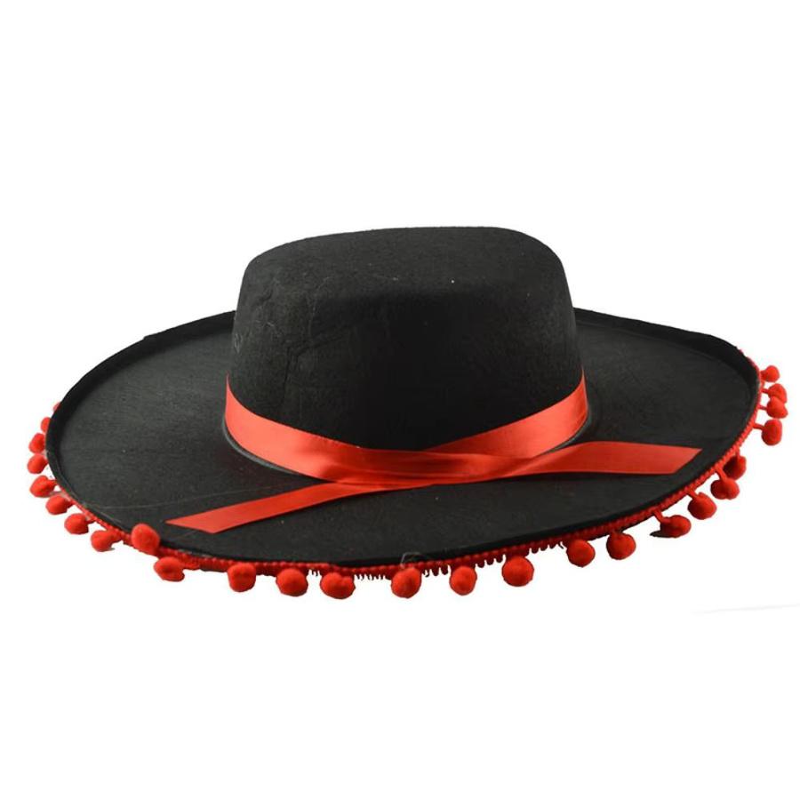 Flaumball Mexikanischer Sombrero-Hut, Schwarz, Filz - Bild 3