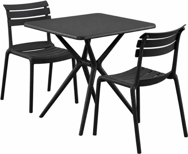 DELUKE Gartenmöbel-Set KLARA Bistroset mit Tisch und 2 Stühlen aus Polypropylen in Schwarz, B/T/H: 190 x 72 x 82 cm - Bild 1