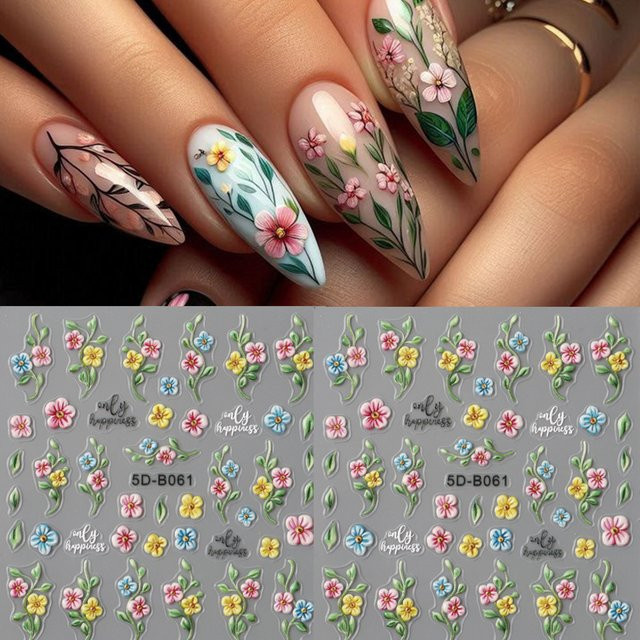 Nagelaufkleber, grüner Weinblatt-Blumenstrauß, glänzend, Unisex - Bild 1