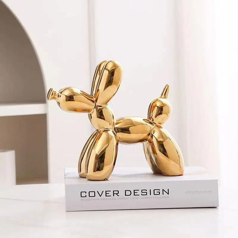 Kreative Keramik-Skulptur in Form eines Ballonhundes von Love Home Garden, moderne Dekoration in Gold, B/T/H: 10,5 x 10,5 x 10,5 cm - Bild 1