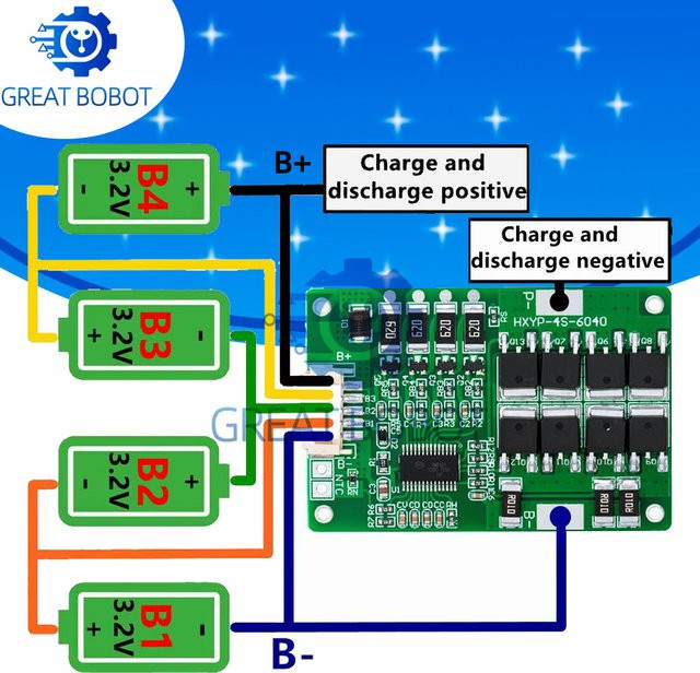 Baishundianzi LiFePO4 BMS Batteriemanagementsystem für 4S 12,8V bis 14,4V, Grün - Bild 1
