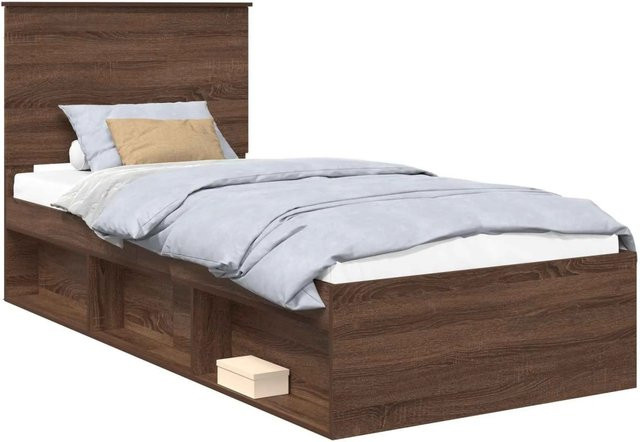 vidaXL Bettrahmen aus massivem Kiefernholz und MDF in Braun, modern mit Schubladen, B/T/H: 100 x 200 x 103 cm - Bild 1