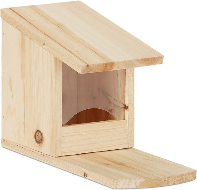 Relaxdays Eichhörnchen Futterhaus aus Holz in Natur mit Sichtfenster, B/T/H: 17,5 x 12 x 25 cm - Bild 1