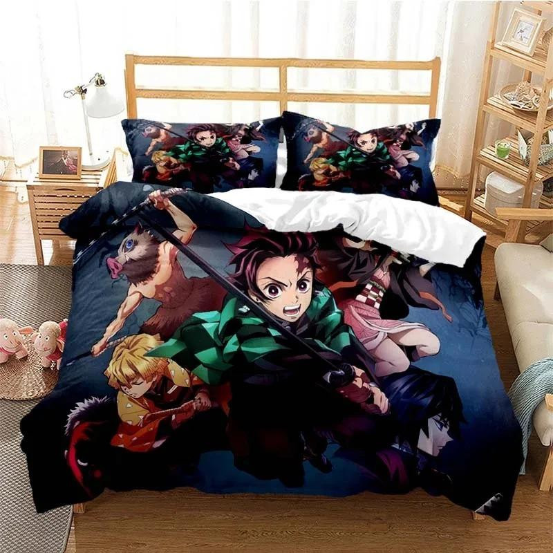 Demon Slayer Anime Bettwäsche-Set mit 3D-Druck, bestehend aus Bettbezug und Kissenbezug, Multicolor, B/H: 135 x 200 cm - Bild 1