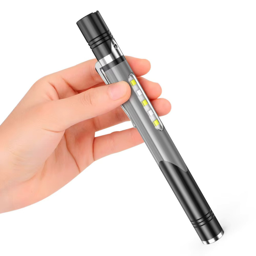 Tragbare LED-Mini-Stiftleuchte in Grau und Schwarz, wiederaufladbare USB-Arbeitsleuchte mit 3 Lichtquellen im modernen Zylinder-Design - Bild 5
