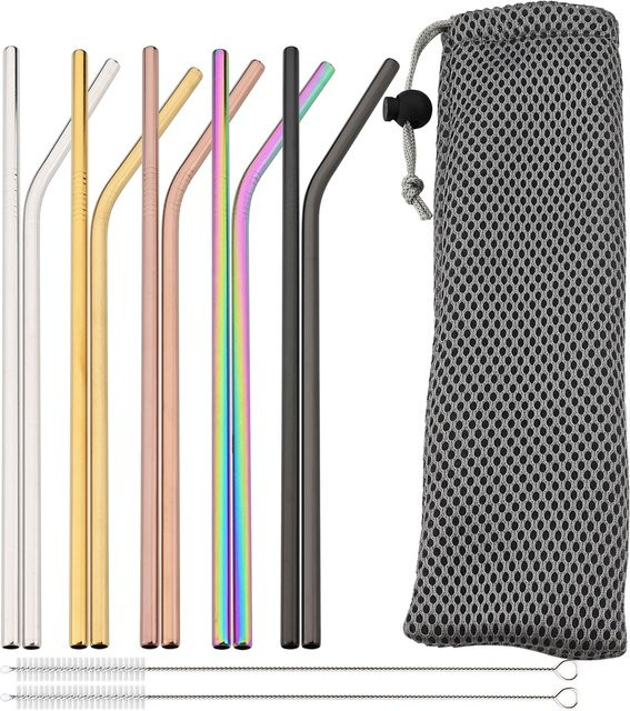 Zoseil Set aus 10 wiederverwendbaren Edelstahl-Trinkhalmen in gemischten Farben (Grau und Multicolour) für Cocktails, Milchshakes und Kaffee - Bild 1