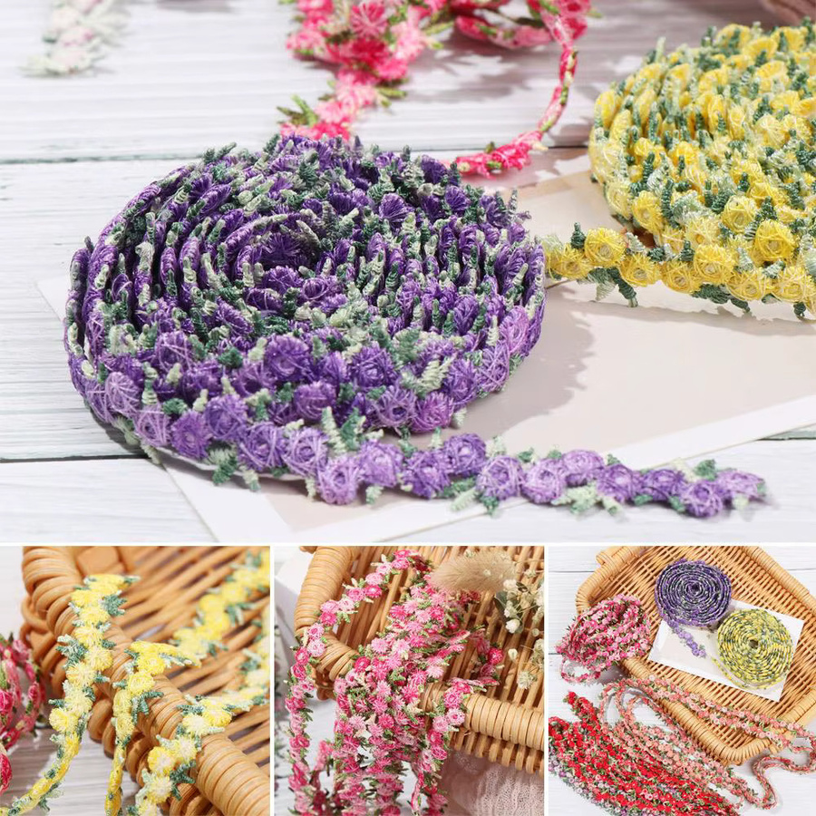 Bunter Blumen-Spitzenbesatz aus Polyester mit Stickerei für DIY-Handwerk und Hochzeitskleider, Mehrfarbig und Orange - Bild 2