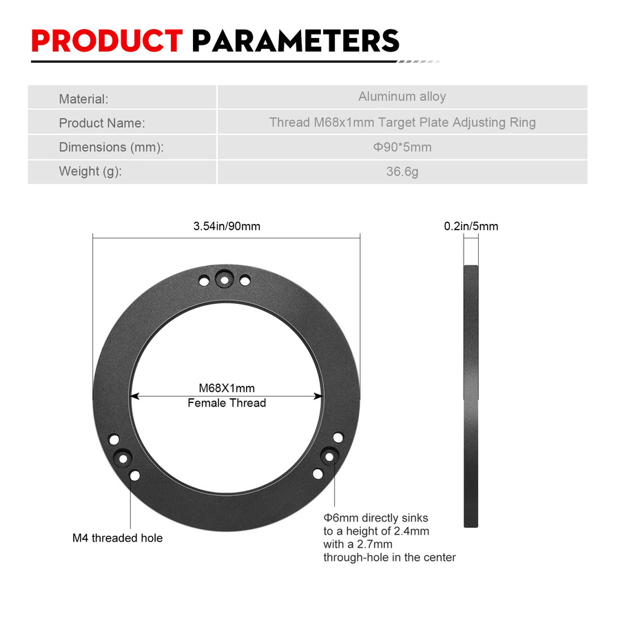 Datyson M68x1mm Sensorplatten-Einstelladapter für Vollformat-Kühlkameras in Schwarz - Bild 2