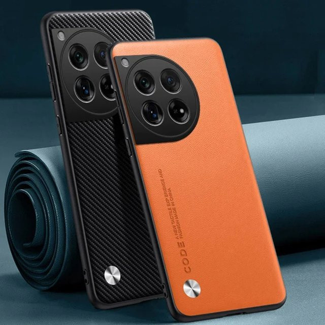 Stoßfeste OnePlus 12 Handyhülle aus Premium PU Leder mit Objektivschutz in Schwarz - Bild 1
