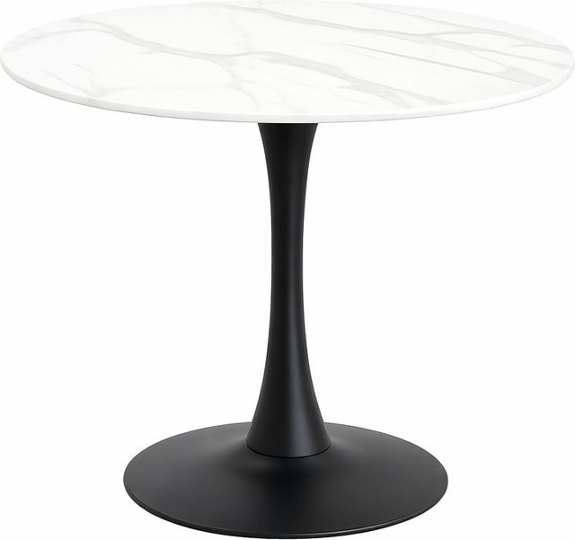 Möbel direkt online Esstisch rund in weißer Marmoroptik mit Sicherheitsglas und Zentralsäule Durchmesser: 90 cm - Bild 1