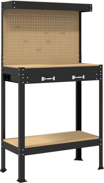 vidaXL Werkbank Schwarz aus Metall und Holzwerkstoff B/T/H: 81 x 41 x 145 cm - Bild 1