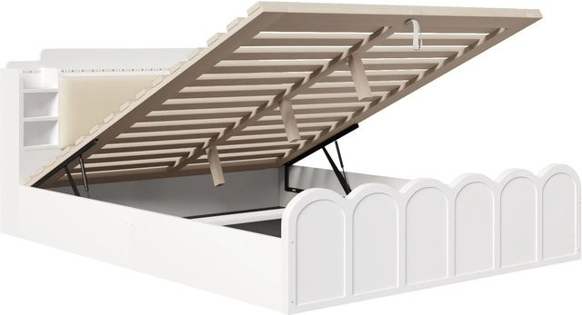 okwish Paneelbett Weiß mit USB-C Ladefunktion und Unterbettbeleuchtung, modernes Bett mit Lift-up-Funktion für das Schlafzimmer, B/T/H: 140 x 200 cm - Bild 1