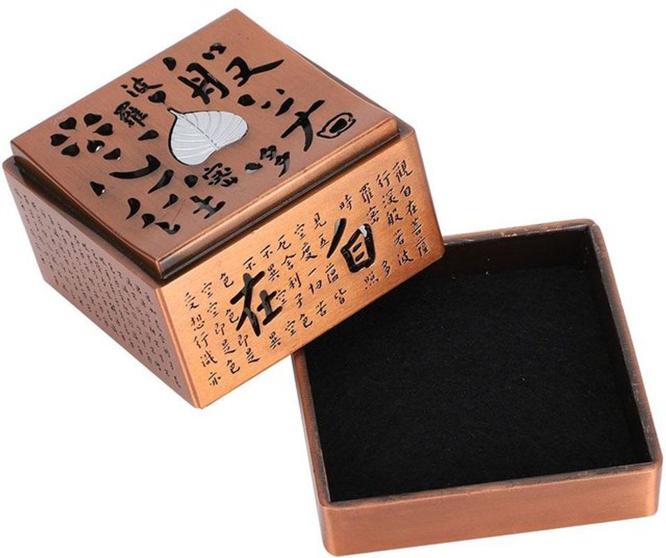 GoolRC Räucherwerkhalter aus Zinklegierung in Braun im Vintage-Design mit Herz-Sutra-Motiv - Bild 1