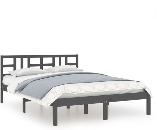 vidaXL Massivholzbett aus Kiefernholz in Grau im rustikalen Design B/T/H: 200 x 200 x 205,5 cm - Bild 1