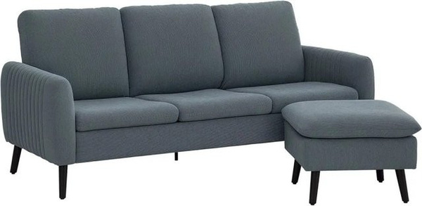 HOMCOM Ecksofa in Dunkelgrau mit Hocker, moderner L-Form aus Polyester und Kautschukholz, B/T/H: 196 x 140 x 88 cm