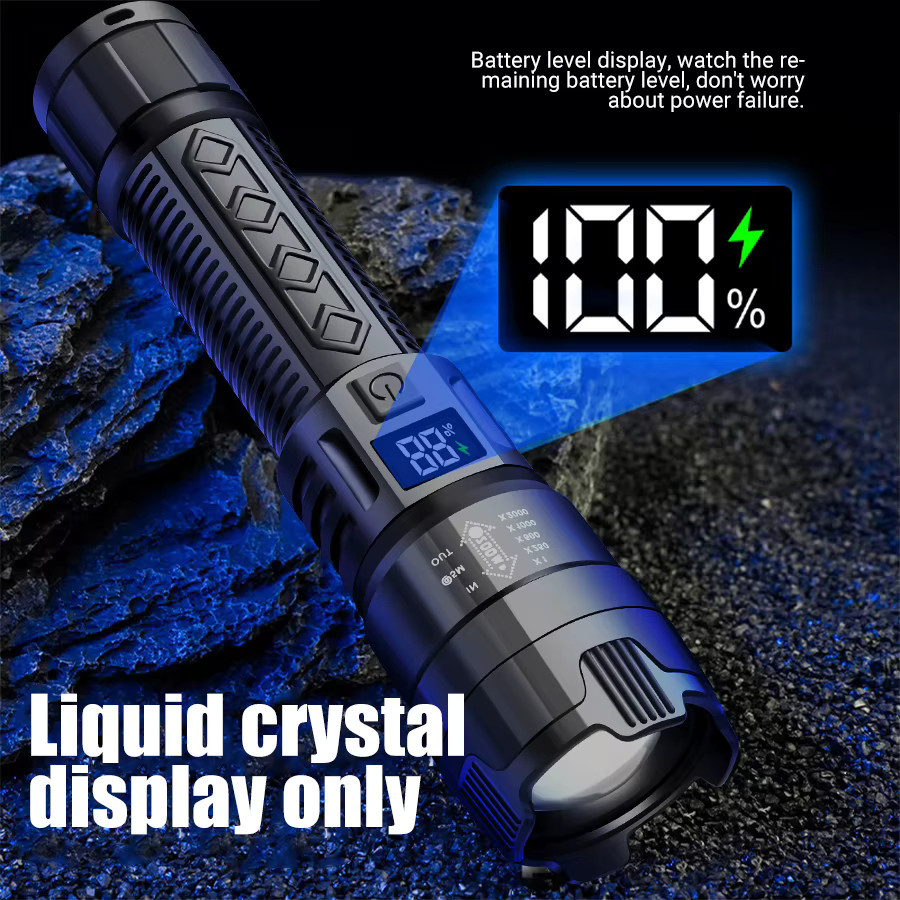 KDULIT USB aufladbare LED Taschenlampe mit Display in Schwarz für Camping, Angeln und Notfälle - Bild 2