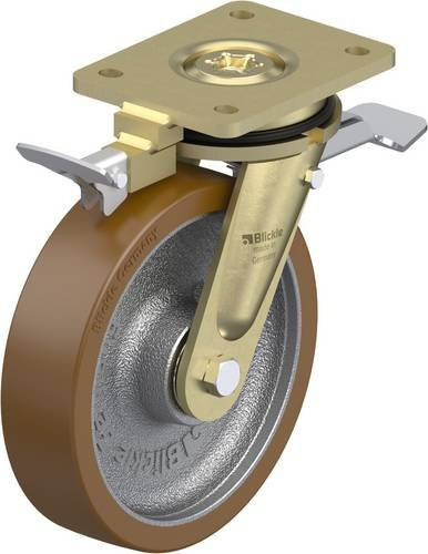 Blickle Lenkrolle mit Feststeller LS-GB 200K-ST-RI4 in Silber und Braun, Rad-Durchmesser: 20 cm, Tragfähigkeit: 1000 kg - Bild 1
