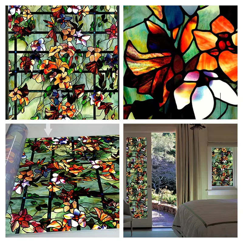 WXSHSH Fenster-Sichtschutzfolie mit 3D-Blumenmuster für Weihnachten, selbstklebende Vinyl-Fensterfolie, Multicolor - Bild 5