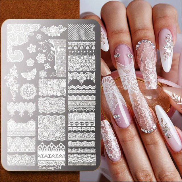 MingLee Nagelkunst Stempelplatte, Edelstahl, 9x15cm, Metallic - Bild 1
