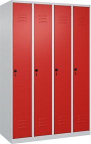 C+P Spind Classic PLUS Garderobenschrank mit 4 Abteilen, Farbe Lichtgrau und Verkehrsrot, B/T/H: 120 x 50 x 185 cm - Bild 1