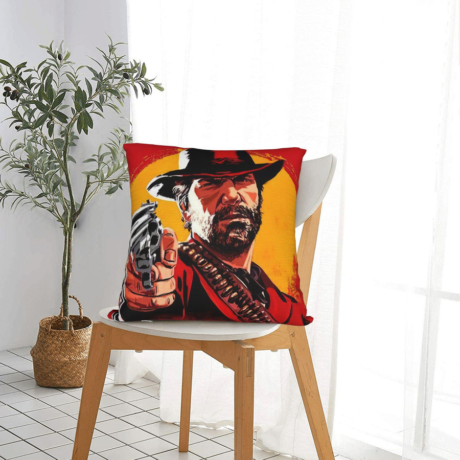 BNYNGFN Home Dekorative Kissenbezüge RDR2 Arthur Morgan US-Westen Cowboy Design, quadratische Kissenhülle mit Reißverschluss, B/T/H: 45,7 x 45,7 cm - Bild 3