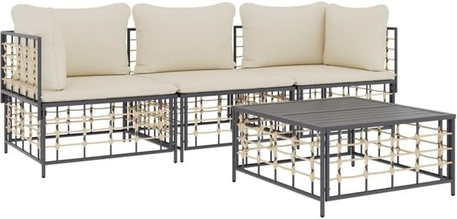 vidaXL 4-teiliges Garten-Lounge-Set in L-Form mit Kissen, Anthrazit und Beige, Poly-Rattan mit Metallgestell - Bild 1