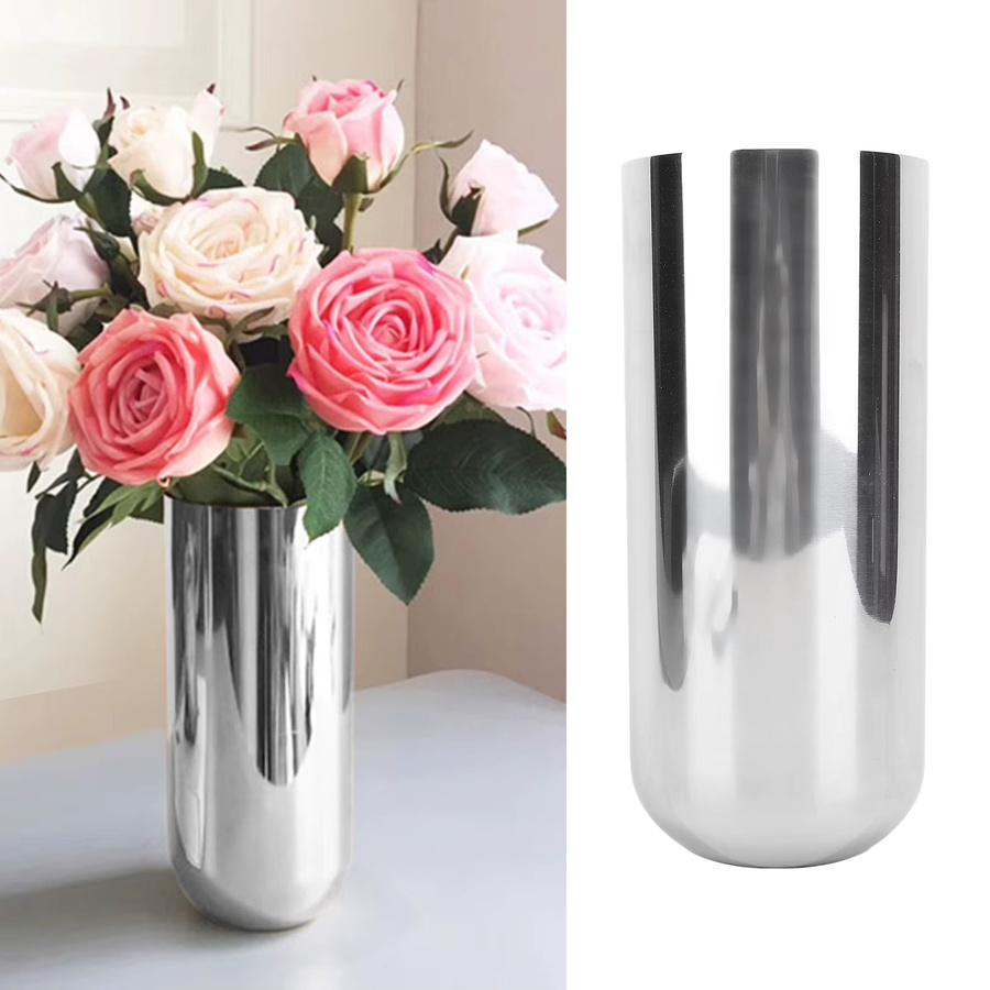TOPINCN Edelstahl-Blumenvase in Silber, moderne runde Metallvase für Tischdekoration und Hochzeit - Bild 2