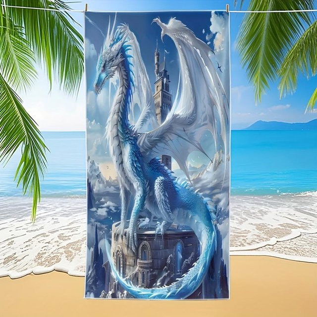 Eisdrache Strandtuch aus Polyester in Blau, schnelltrocknend und waschbar, B/H: 100 x 180 cm - Bild 1
