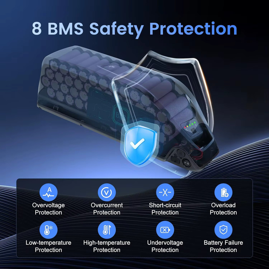 Hailong 5-poliger Li-Ion Akku 48 V für Bafang BBS02 BBS03 BBSHD Motoren, wasserdicht mit USB-C Anschluss, Schwarz - Bild 4