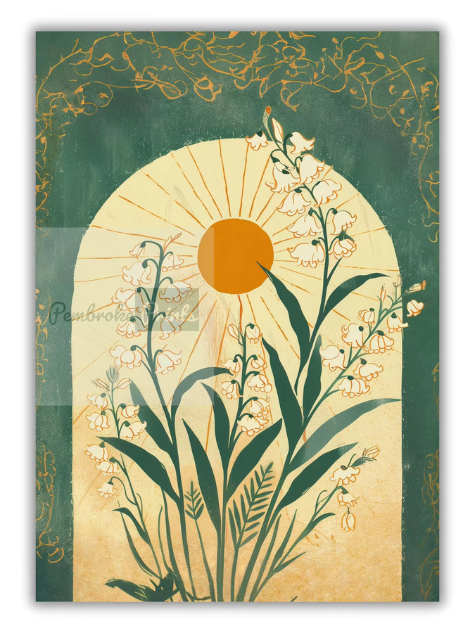 SHENCHEN Kunstposter Maiglöckchen Smaragdgrüne Sonne Botanische Illustration im Boho-Stil, Mehrfarbig - Bild 3