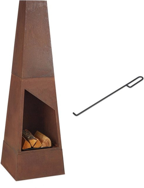 Relaxdays Gartenkamin aus Cortenstahl in Braun mit Aschefach, Höhe: 149 cm, Breite: 45 cm, Tiefe: 45 cm - Bild 1