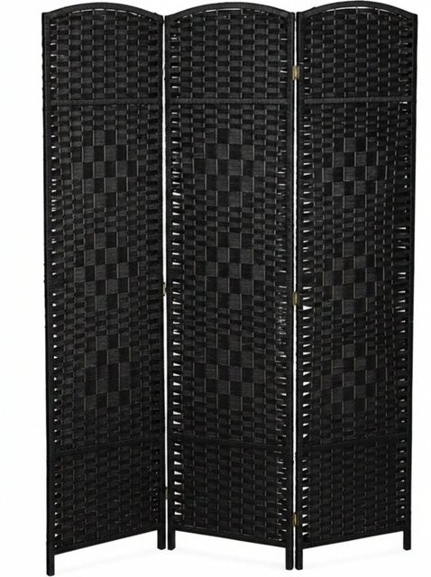 Relaxdays Paravent aus Holz und Papierseil in Schwarz, 3-teilig und faltbar, Höhe: 170 cm, Breite: 120 cm, Tiefe: 2 cm - Bild 1