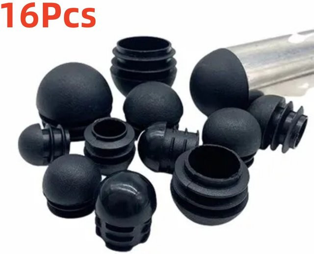 16er Set Runde Rohrstopfen aus Kunststoff in Schwarz für Stuhlbeine und Möbel zur Bodenprotektion, Durchmesser: 13-38 mm - Bild 1
