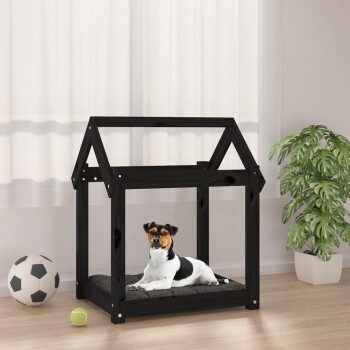 VidaXL Hundebett S aus Kiefernholz in Schwarz, B/T/H: 61 x 50 x 70 cm - Bild 2