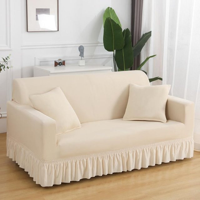 WEN-july Stretch Sofa Rockbezug für 1-Sitzer, Grau, elastischer Slipcover mit Rocksaum für Sessel und Sofas - Bild 1
