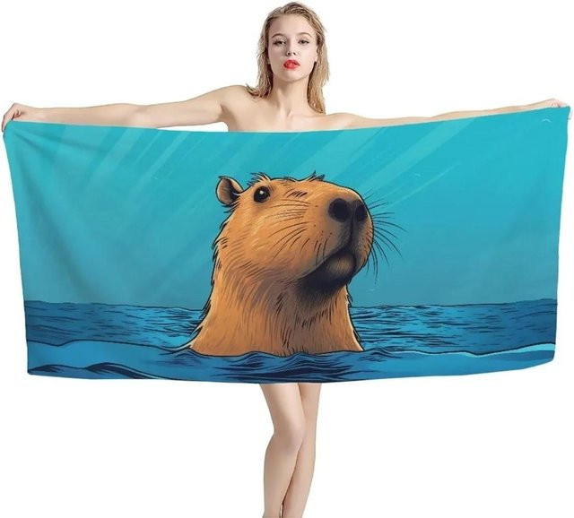 JMG Household Supplies Mikrofaser Strandtuch mit Wildtier-Print Capybara Otter Ente, Blau, B: 50 cm, H: 100 cm - Bild 1