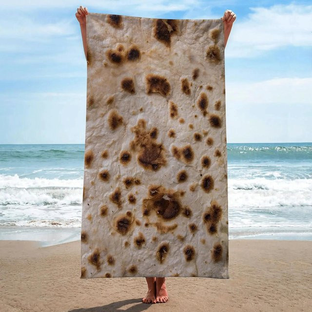 Ka Chen Muxi Strandtuch mit Taco und Burrito Motiv in Weiß, Mikrofaser, schnelltrocknend, Breite: 30 cm, Höhe: 60 cm - Bild 1