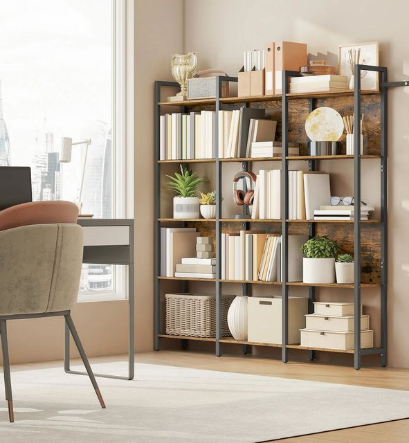 VASAGLE Bücherregal im Industrie-Design mit 5 offenen Regalebenen, Standregal aus Metall in Braun, H: 154,1 cm, B: 128,0 cm, T: 30,0 cm - Bild 1