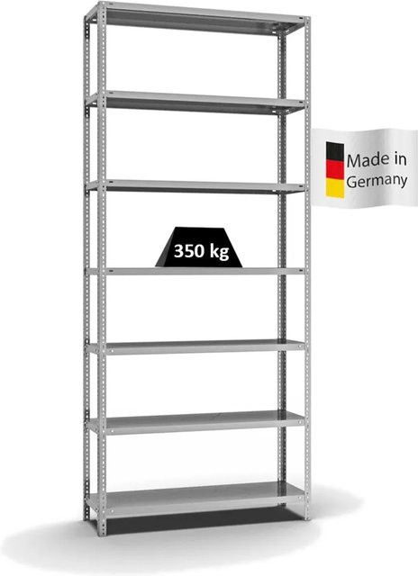 PROREGAL Heavy-Duty Fachbodenregal mit Schraubsystem, verzinkt, Farbe: Silber, H x B x T: 300 x 130 x 40 cm, 7 Ebenen, beidseitig nutzbar - Bild 1