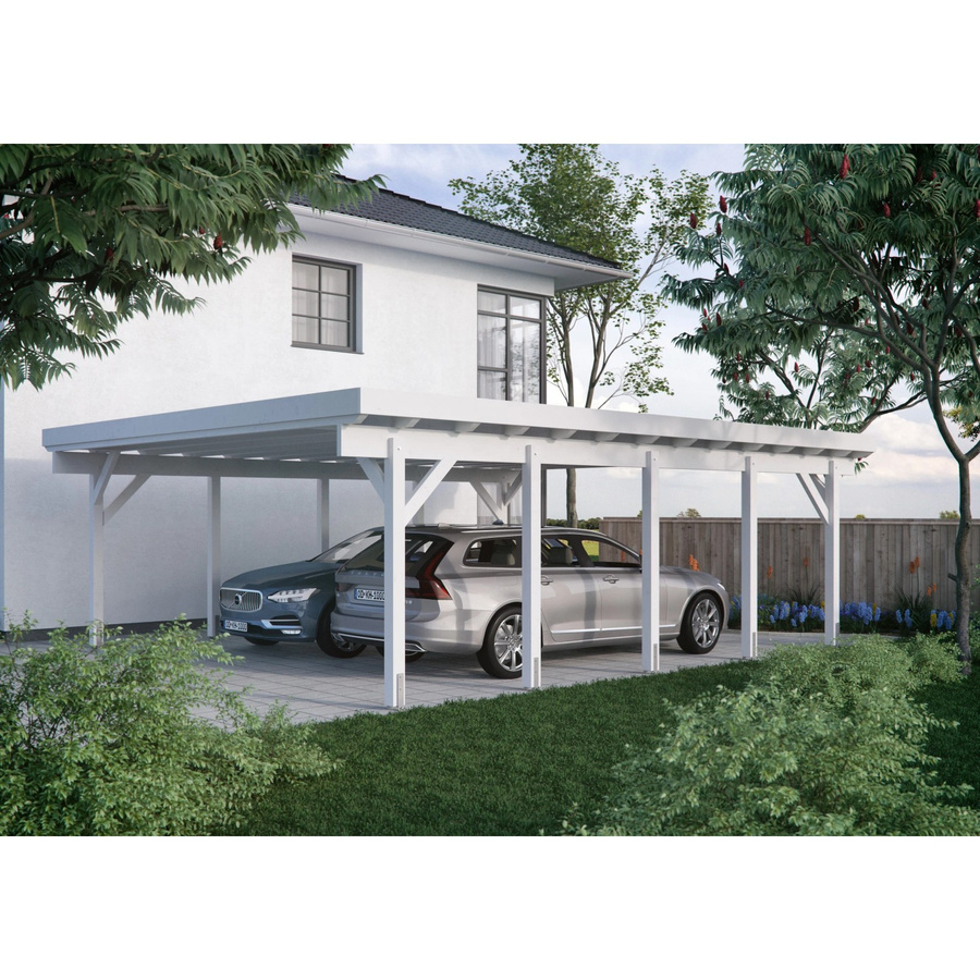 Kiehn-Holz Doppelcarport KH 330 aus Fichtenholz mit Stahl-Dacheindeckung in Weiß, B/T: 634 x 754 cm - Bild 2