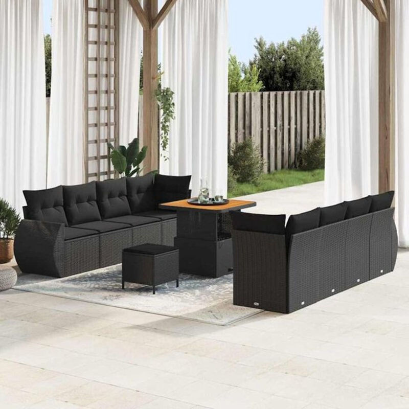 Vidaxl Garten-Sofa-Set aus Poly-Rattan in Schwarz mit Holz-Elementen für Erwachsene - Bild 1