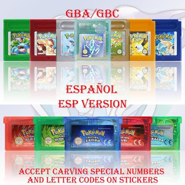 Pokemon Esmeralda Rojo Fuego Plata Cristal Videospiel-Modul für GBA/GBC ESP Version mit Batterie - Bild 1