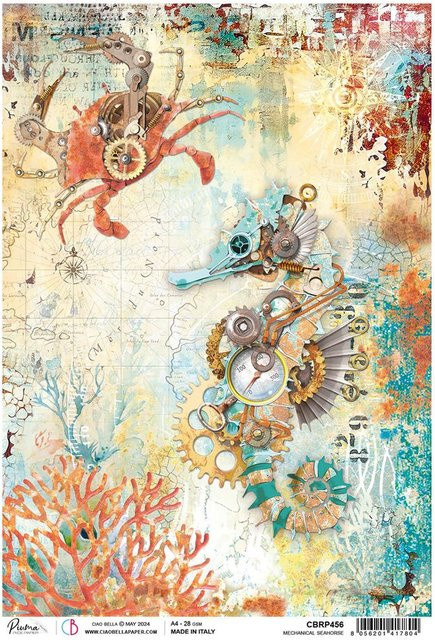 Motiv-Strohseide Ciao Bella Coral Reef Seahorse in Multicolor, Format A4 - Bild 1